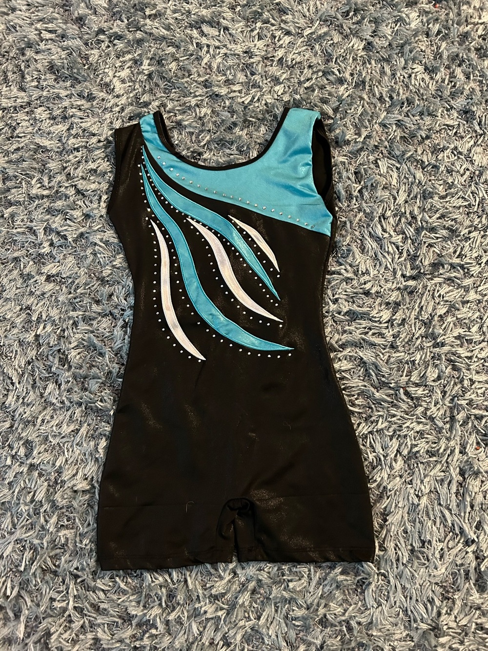 Girls Black and Blue Gymnastics Outfit Size 10 or Medium PTP 13